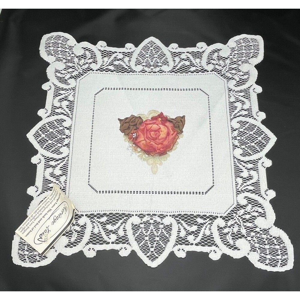 Set of 4 Vintage Heritage Lace Rose Doilies White Lace Cottagecore Floral Mats